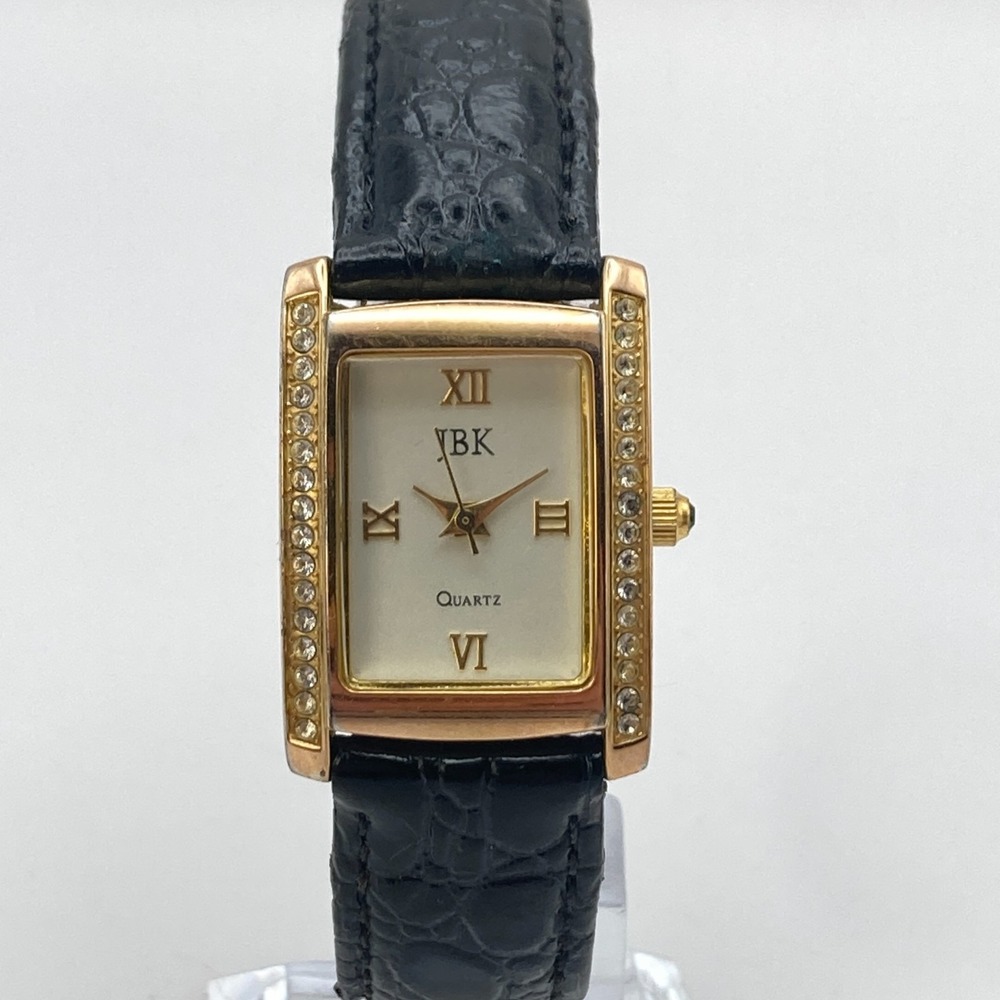 Camrose Kross JBK Women's Tank Watch 21mm Gold Tone Crystals Bling New Battery